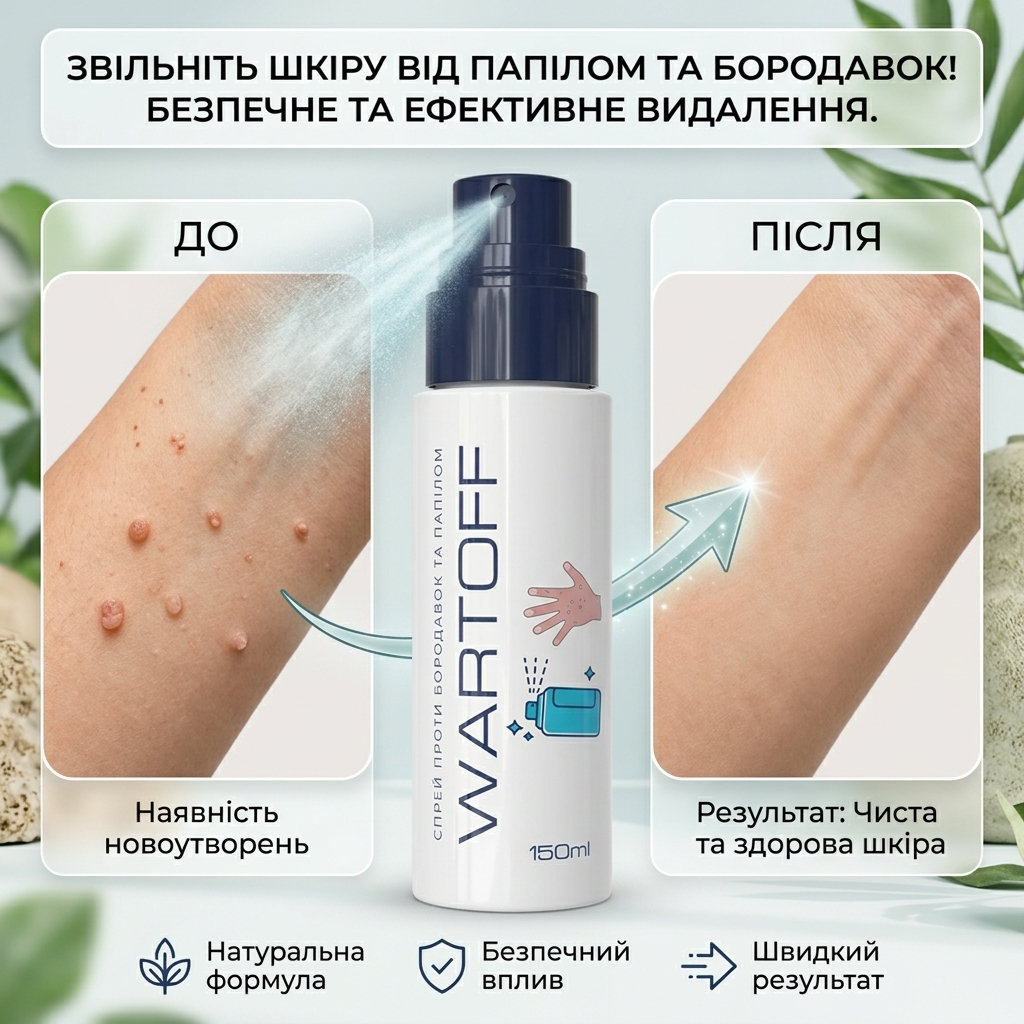 СПРЕЙ WARTOFF™ — ШВИДКЕ ПОЗБАВЛЕННЯ ВІД ПАПІЛОМ І БОРОДАВОК
